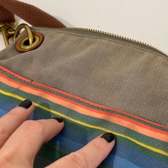 Fossil Coated Canvas Striped Crossbody Bag Blue Tan Coral - Picture 9 of 13
